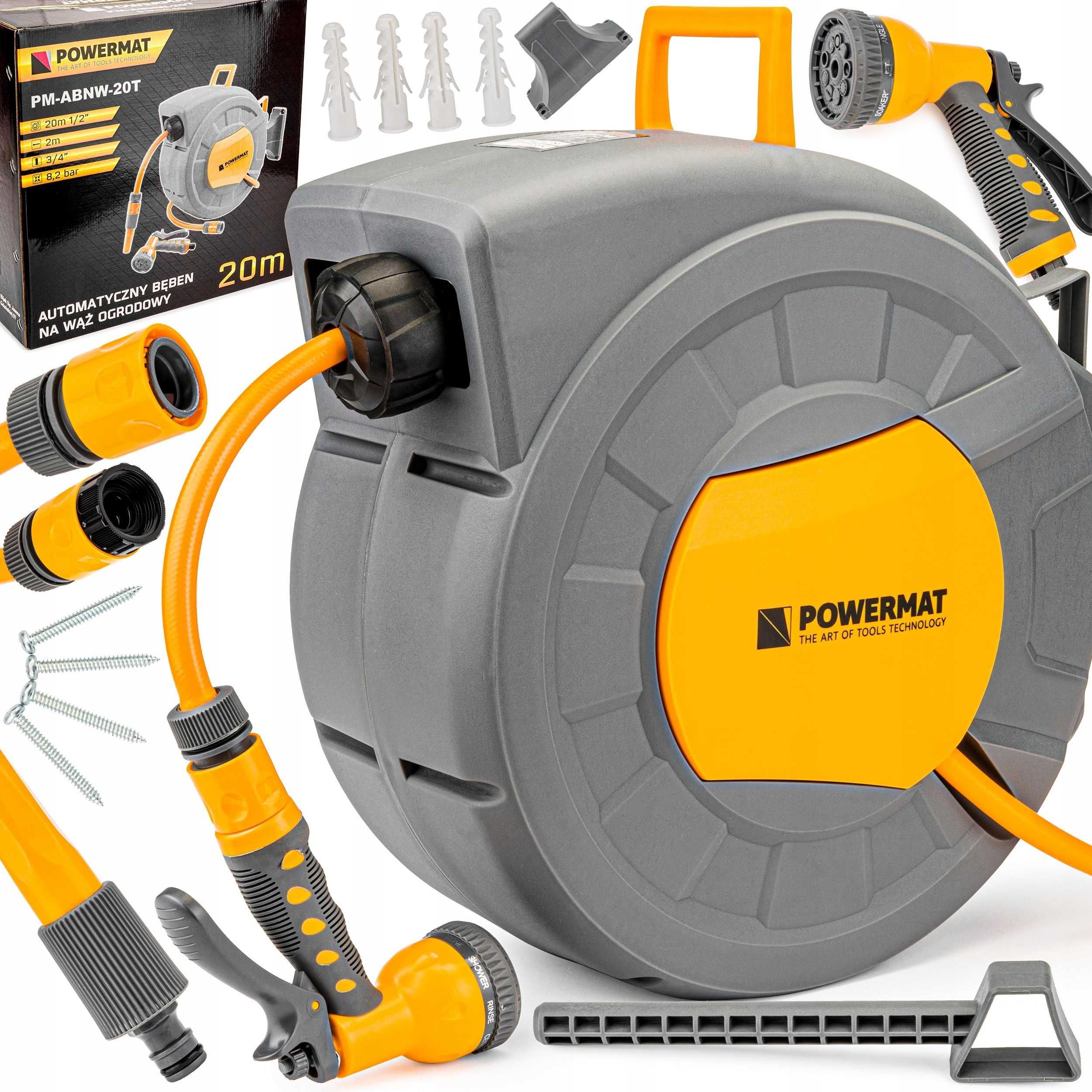 Automatyczny Bęben Zwijacz Wąż OGRODOWY NAŚCIENNY 1/2 20m+PISTOLET PRO