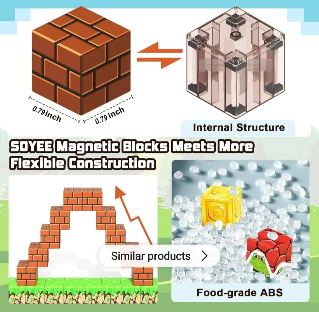 Klocki magnetyczne typu Minecraft 100szt i 3 figurki!!!