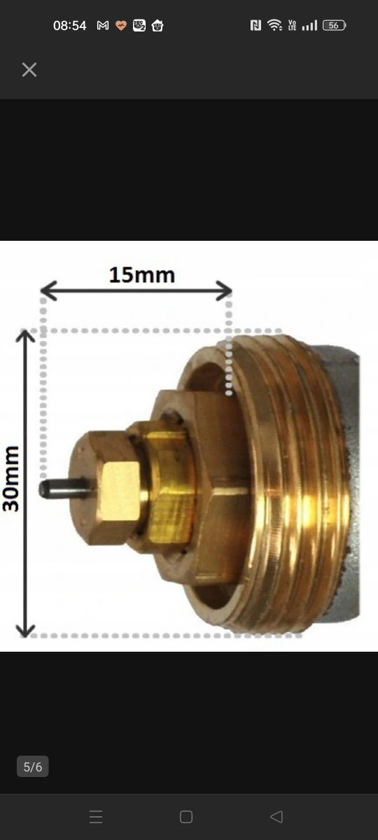 Głowica termostatyczna złota i wkładka zaworowa M30x1,5 Invena