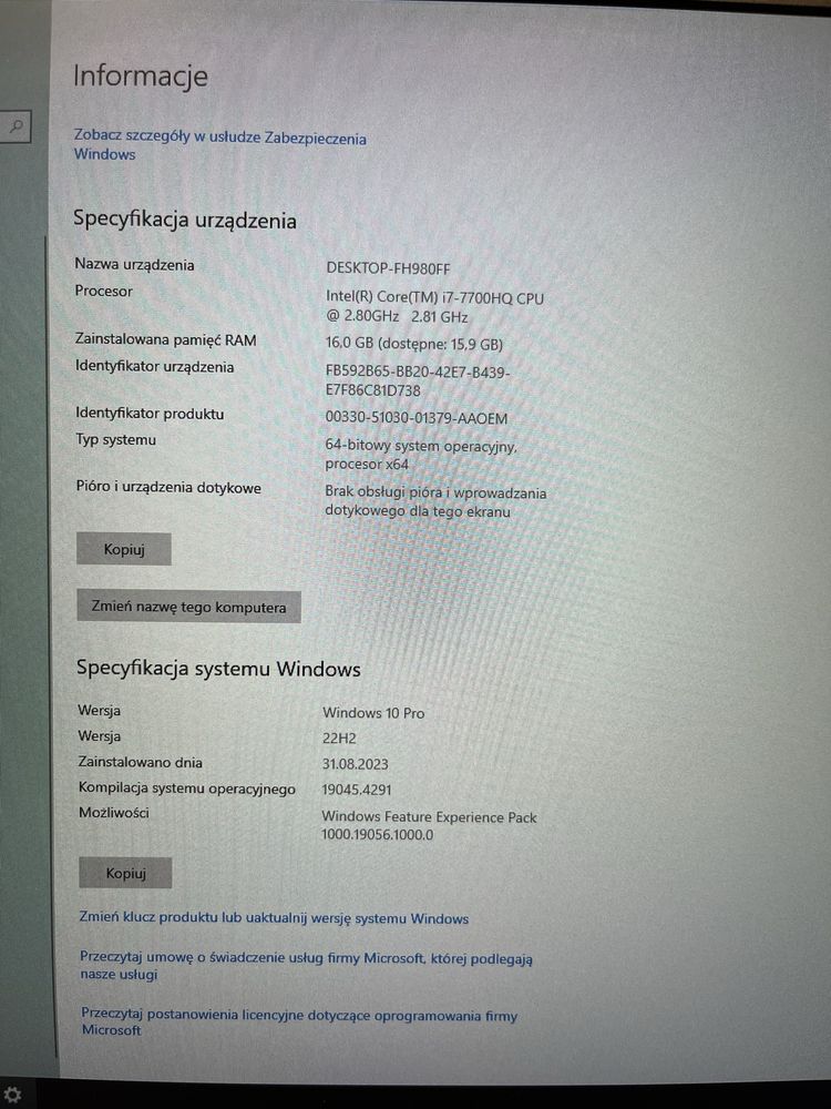 Laptop HP Zbook G4 17 i7 16GB 256GB 2,8 GHz