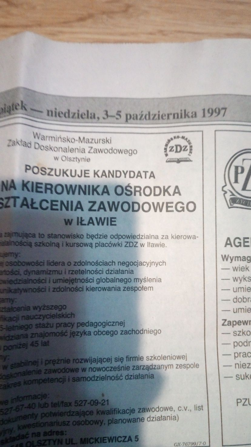 85. Fragment ,,Gazety olsztyńskiej" z 10.1997