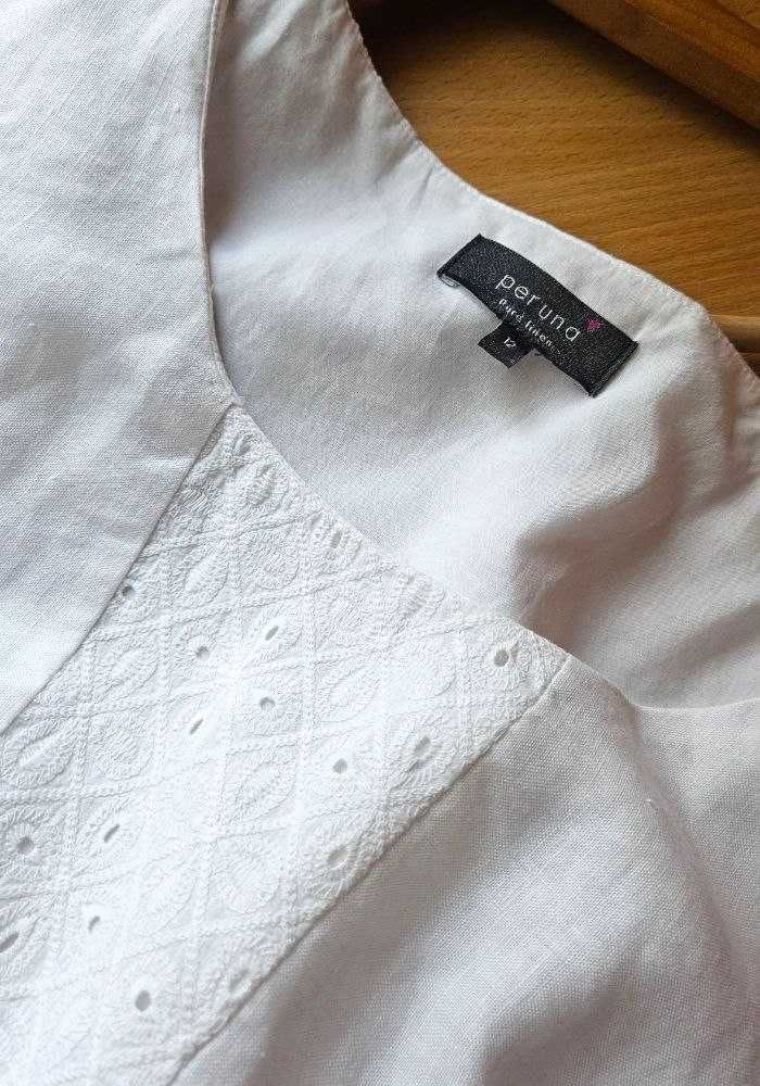 Белое летнее платье из льна с вышивкой Marks&Spencer, р. М