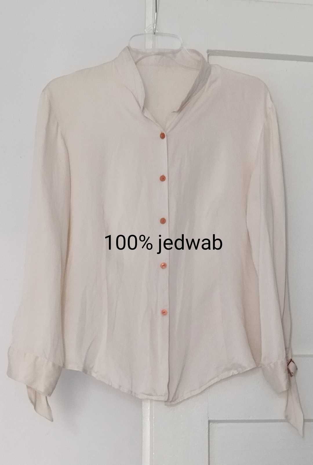 Elegancka Koszula bluzka ecru 100% jedwab, miedziane klamry