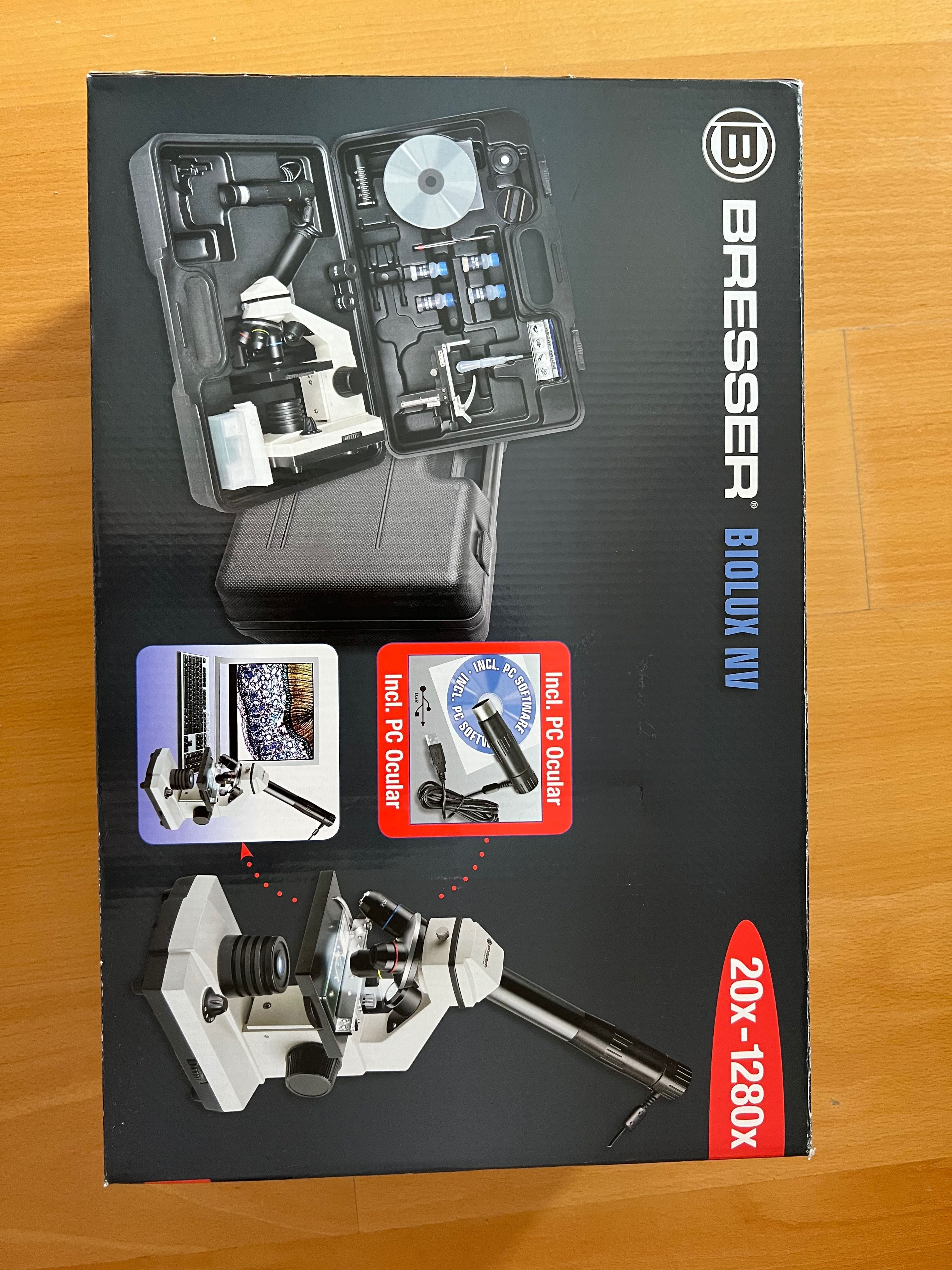 Microscópio BRESSER, 20x-1280x, muito pouco usado.