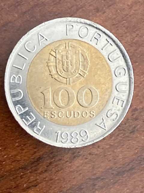 9 moedas bimetálicas 100 escudos (100$00), 1989, bordo com 12 sectores
