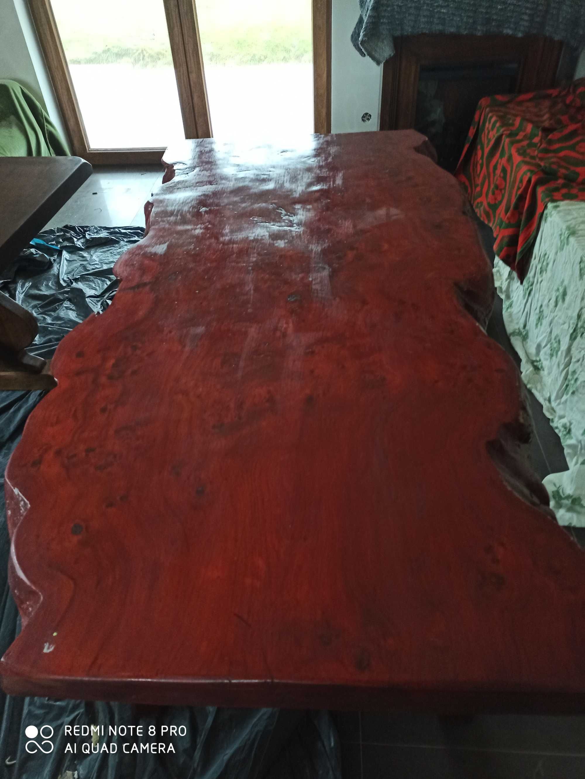 Stół drewniany, blat z jednego kawałka drewna, na taras lub altanki