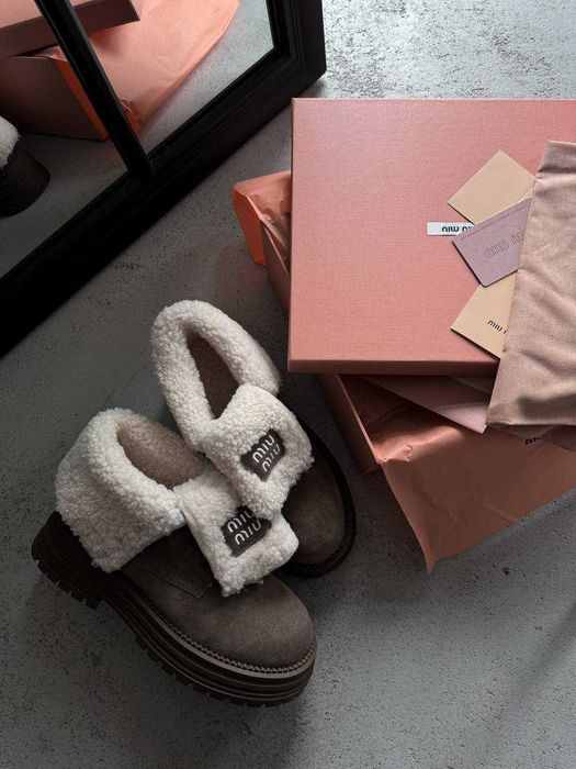 Черевики Miu Miu Boots Khaki Brown / Черевики Міу Міу Бутс коричневі