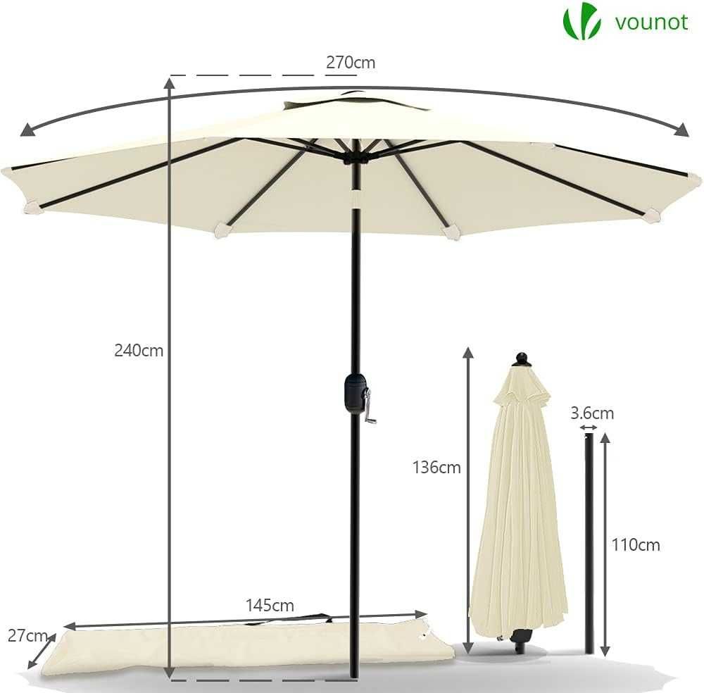 Parasol przeciwsłoneczny VOUNOT 270 cm NOWY !!