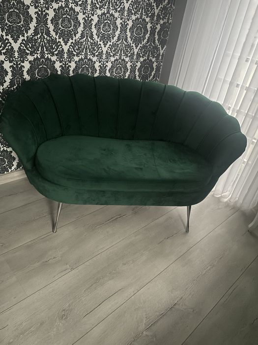 Sofa muszelka 3 osbowa butelkowa zielen