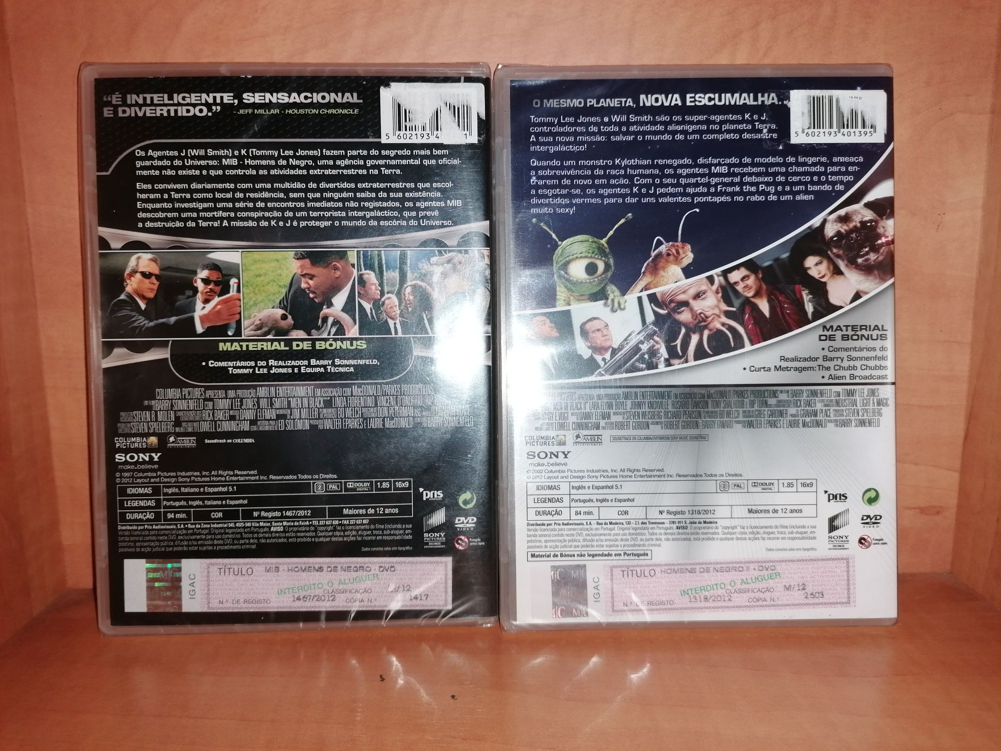 DVDs NOVOS e SELADOS " MIB I " e "MIB II" 1997/2002