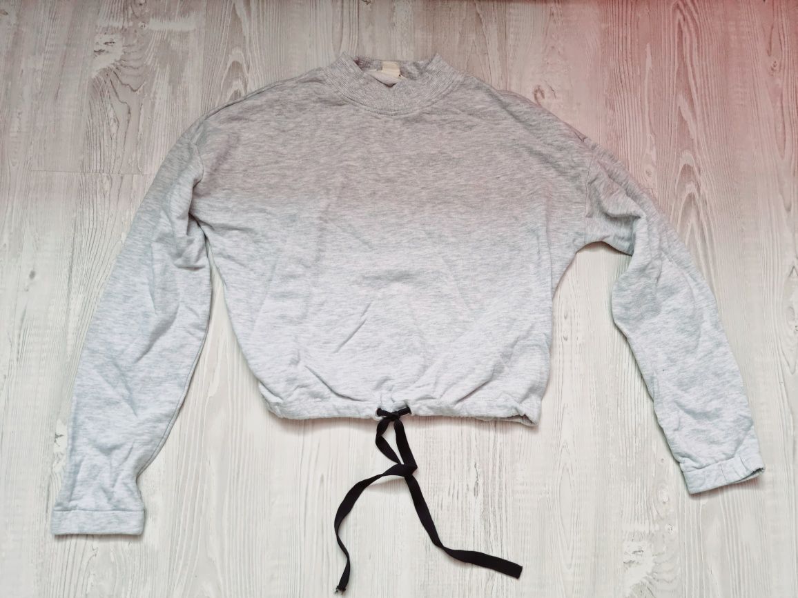 Szara bluza bez kaptura wiązana H&M 158/164 sweat gris a blouse