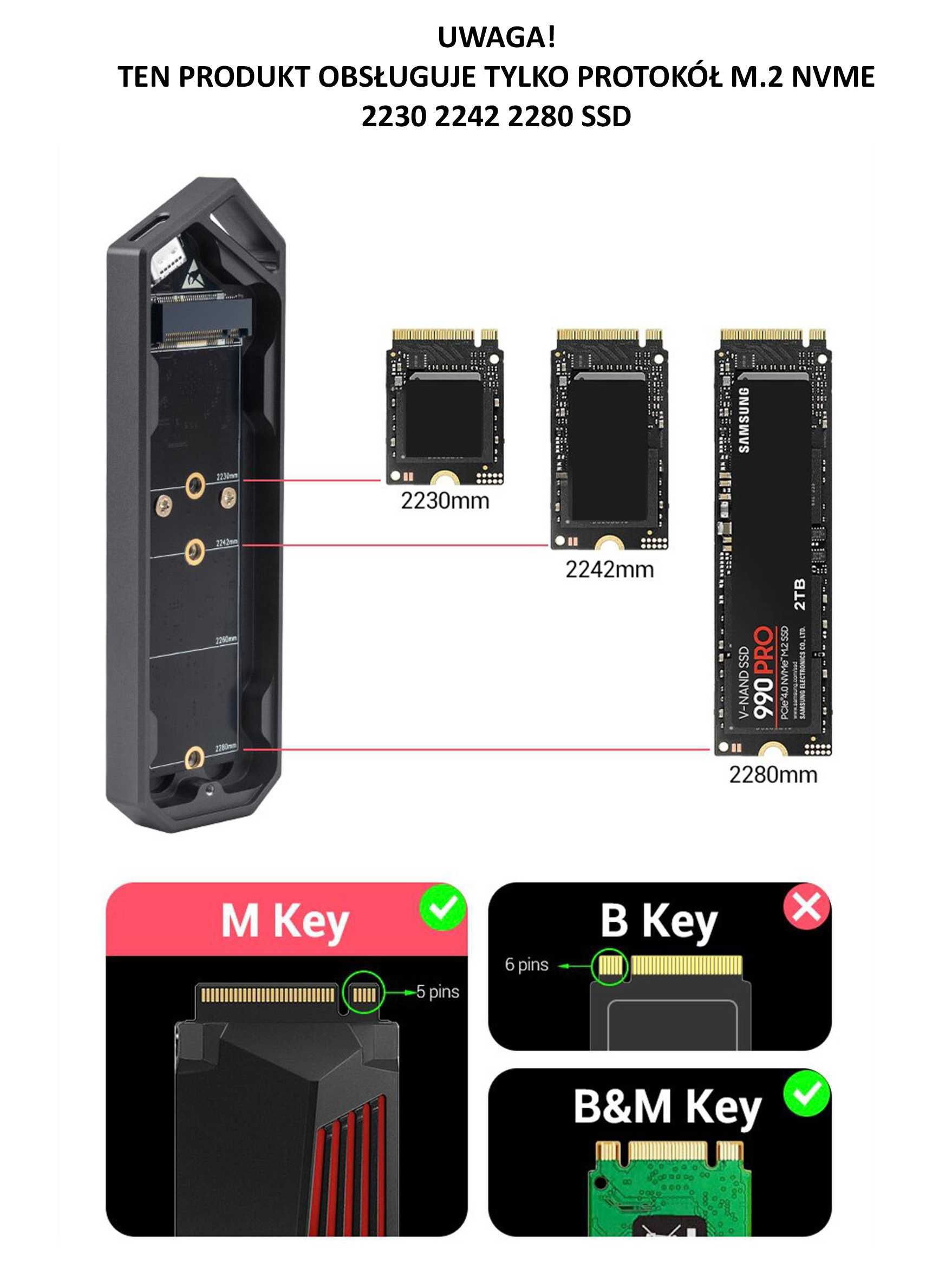 Obudowa dysku SSD M.2 NVMe USB-C 3.2 10Gbps LED