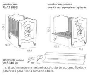 Berço Trama Sleepy Bear com colchão e kit co-sleep incluídos