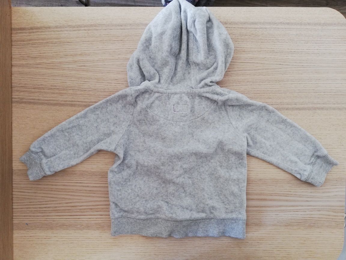 Bluza z kapturem dziewczęca welurowa szara srebrna nitka F&F 6m 9m 74