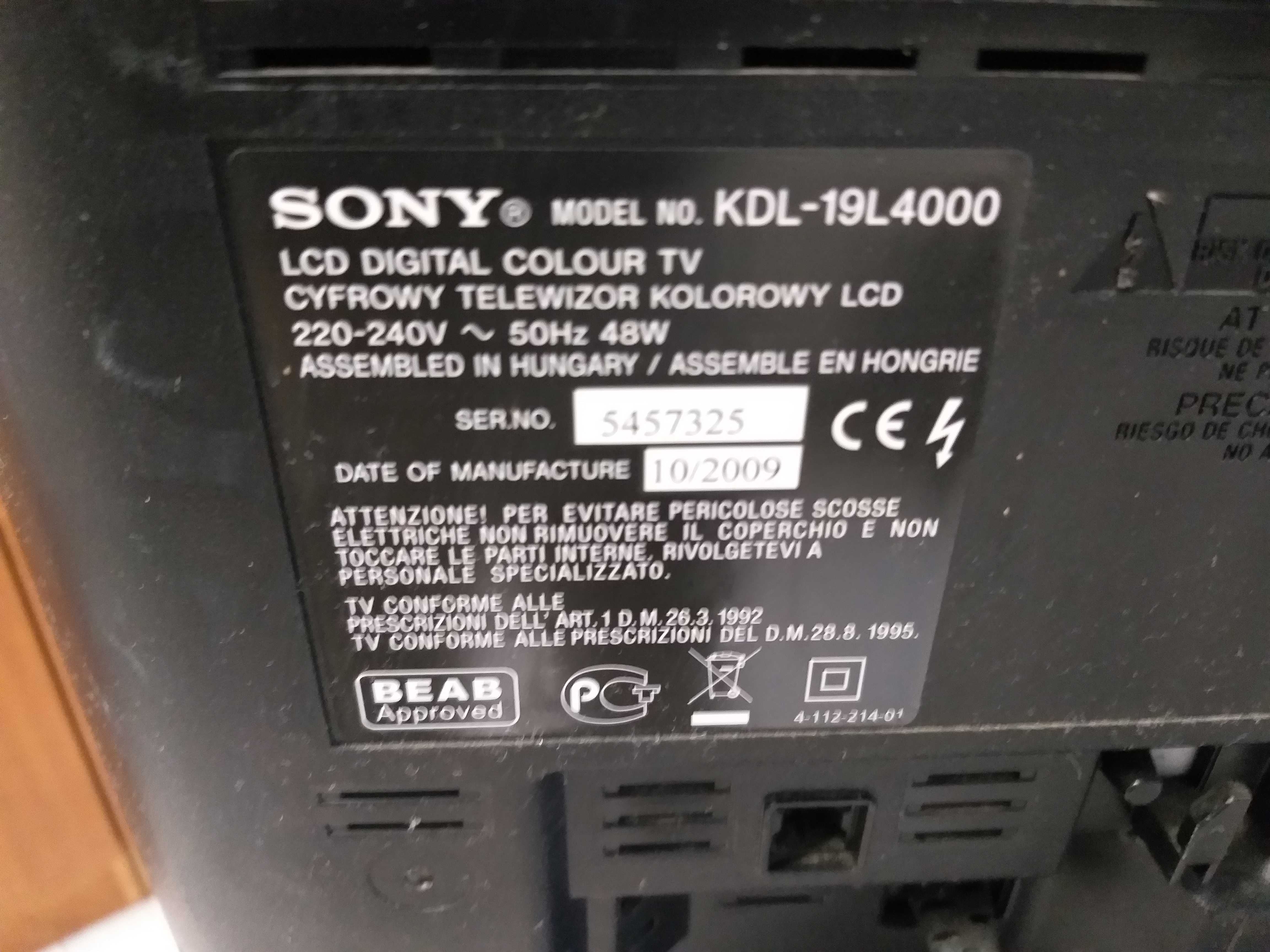 Televisão/Monitor SONY BRAVIA KDL-19L4000