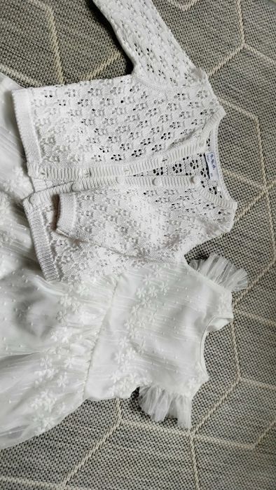 Piękna sukienka + sweterek rozm. 86 do chrztu, na ślub