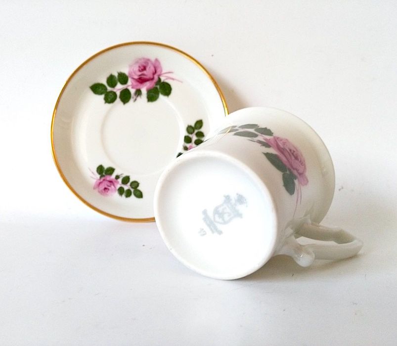 Filiżanka do mokki duo zestaw spodek z różą róże złocenia uroczy