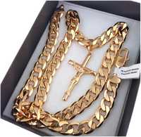 Złoty Pozłacany łańcuszek pancerka z krzyżem WZORY