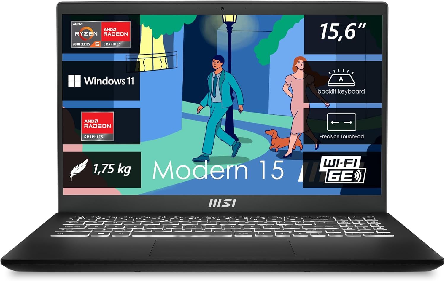 Ноутбук MSI Modern 15 B7M-284  AMD Ryzen 5 7530U, 512 SSD, 16 GB DDR4