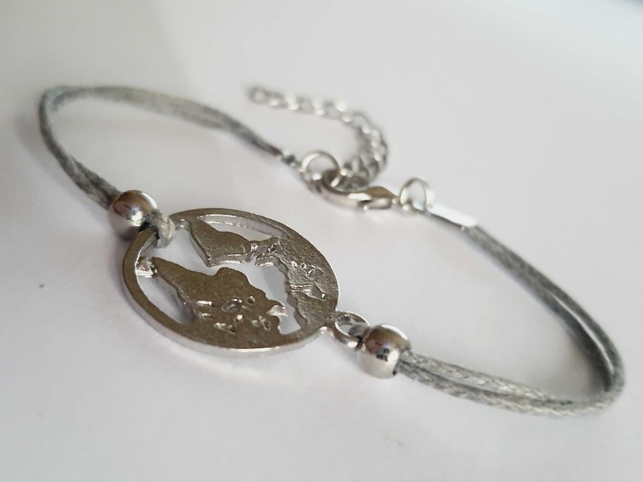 Bransoletka Stal Chirurgiczna Na Sznurku Srebrna Kula Ziemska