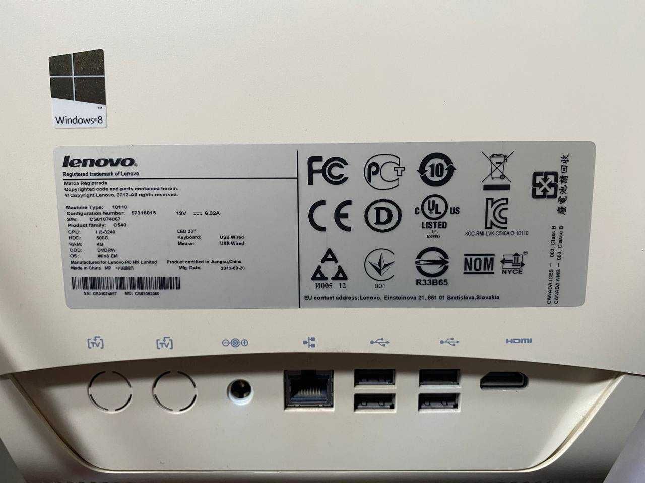 Моноблок Lenovo C540 23"(1600x900) i3-3240(3.4 ГГц)/RAM 4 ГБ/HDD 500