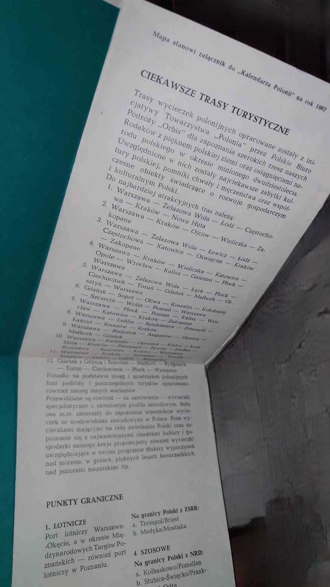 Ilustrowana mapa Polski załącznik kalendarz polonii 1967