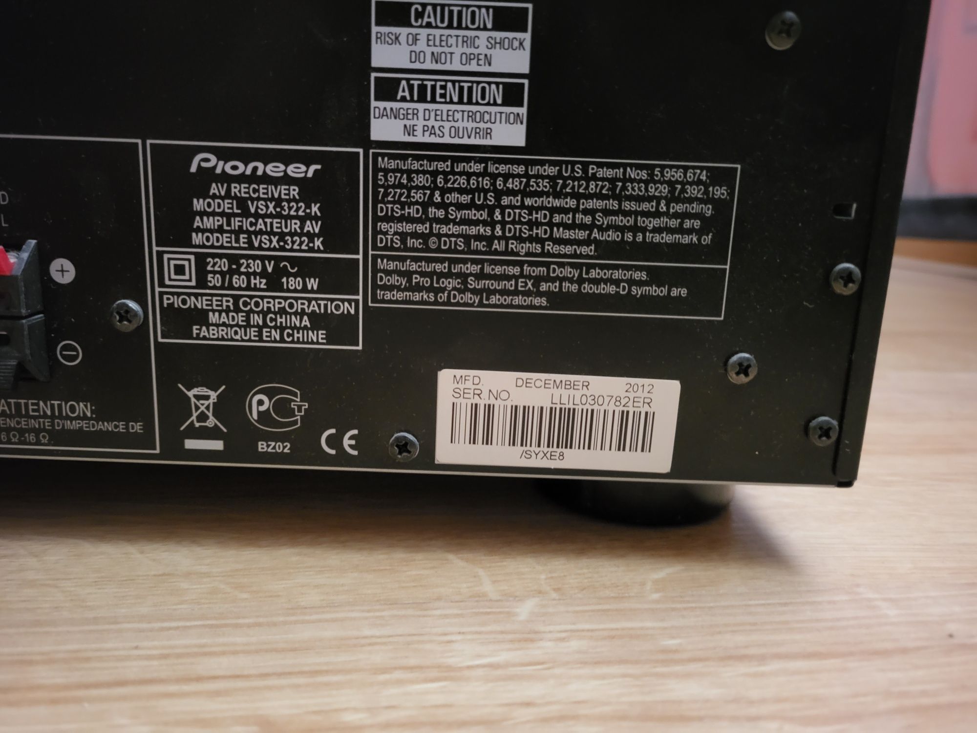 Kino domowe Pioneer VSX 322 K, odtwarzacz Blu ray, głośniki Jamo