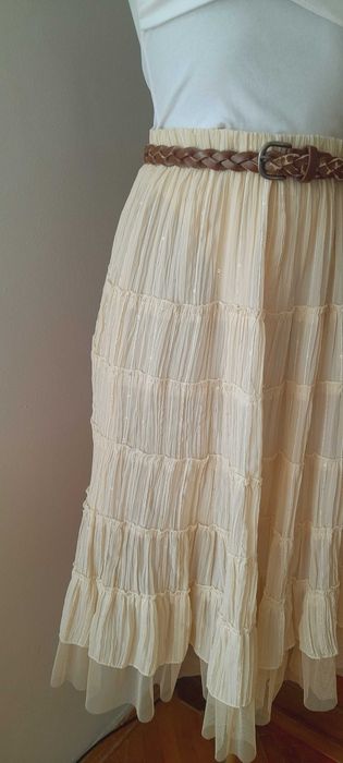 Spódnica boho, w odcieniu masełkowy żółty, Vintage.