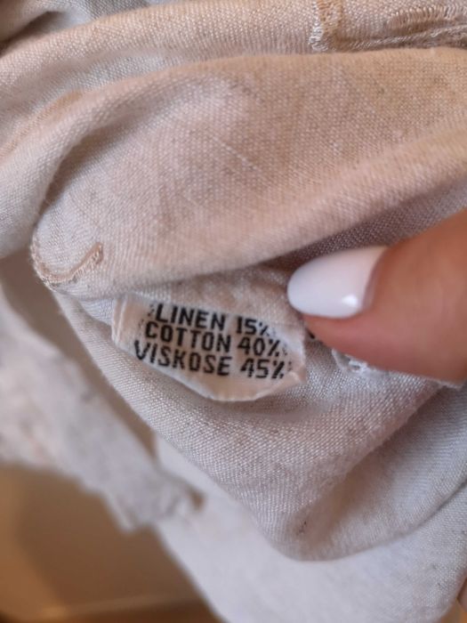 SPIDER luźna koszula vintage z domieszką lnu kremowa r. M / over size