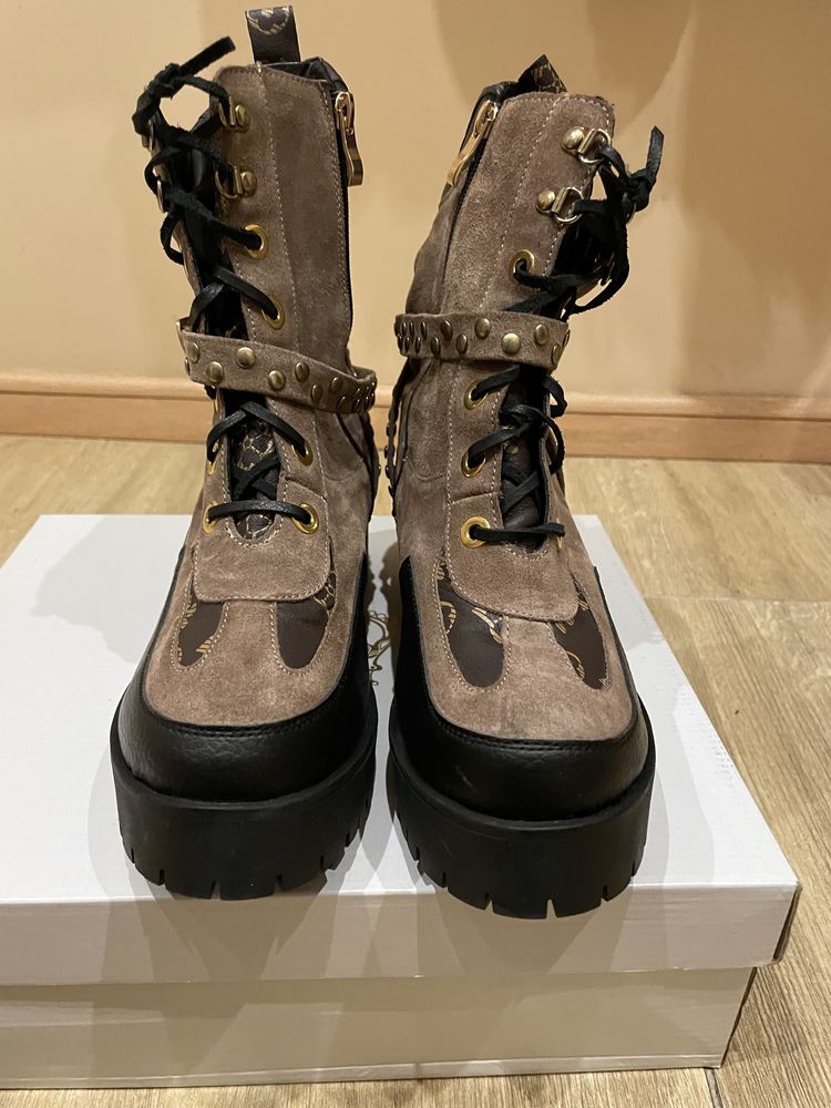 Buty botki na protektorze lui skórzane