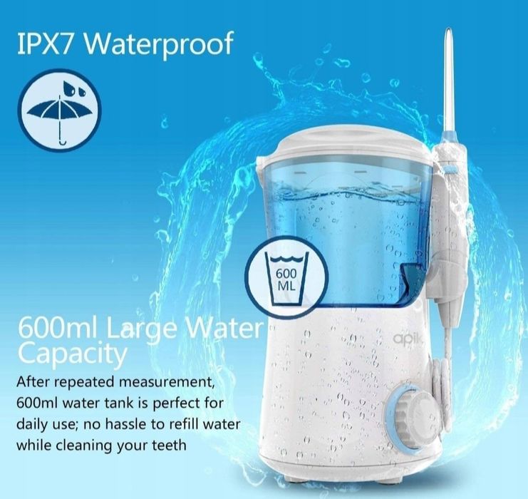 Apiker irygator do czyszczenia zębów z 8 wielofunkcyjnymi końcówkami