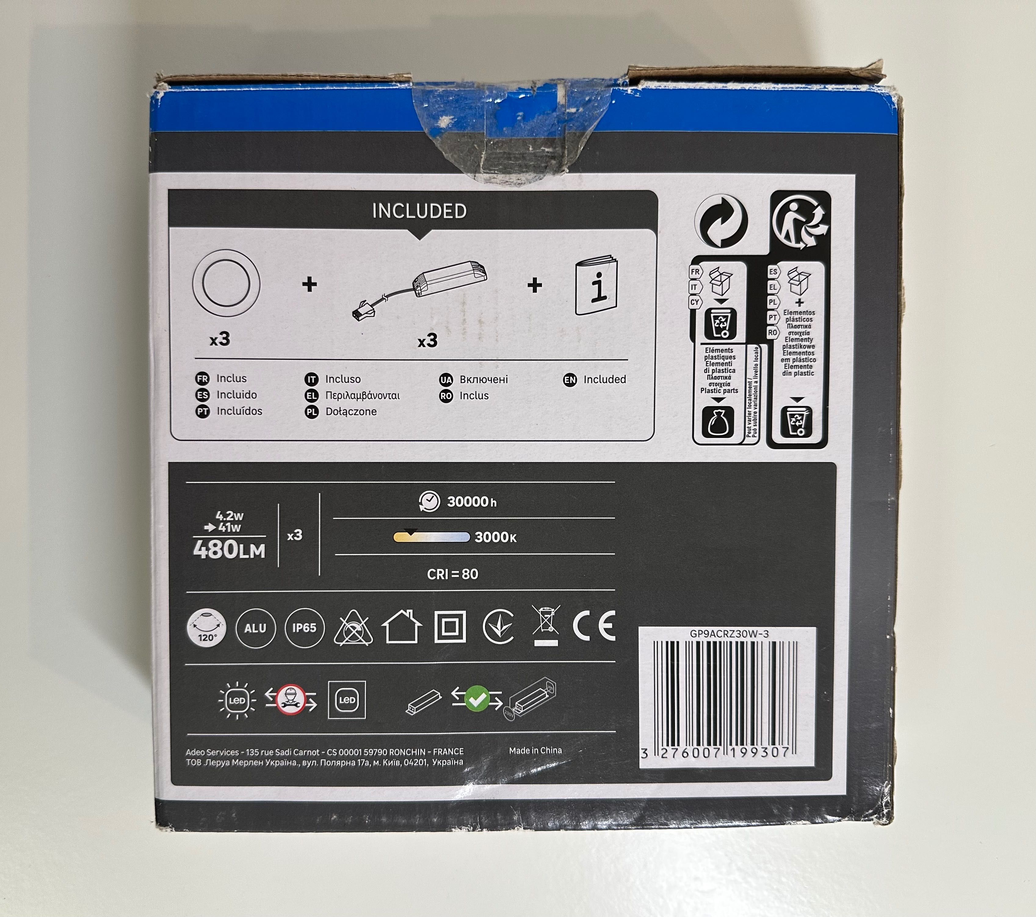 Pack 3 focos de encastrar 480L branco redondo luz amarela Kili IP65