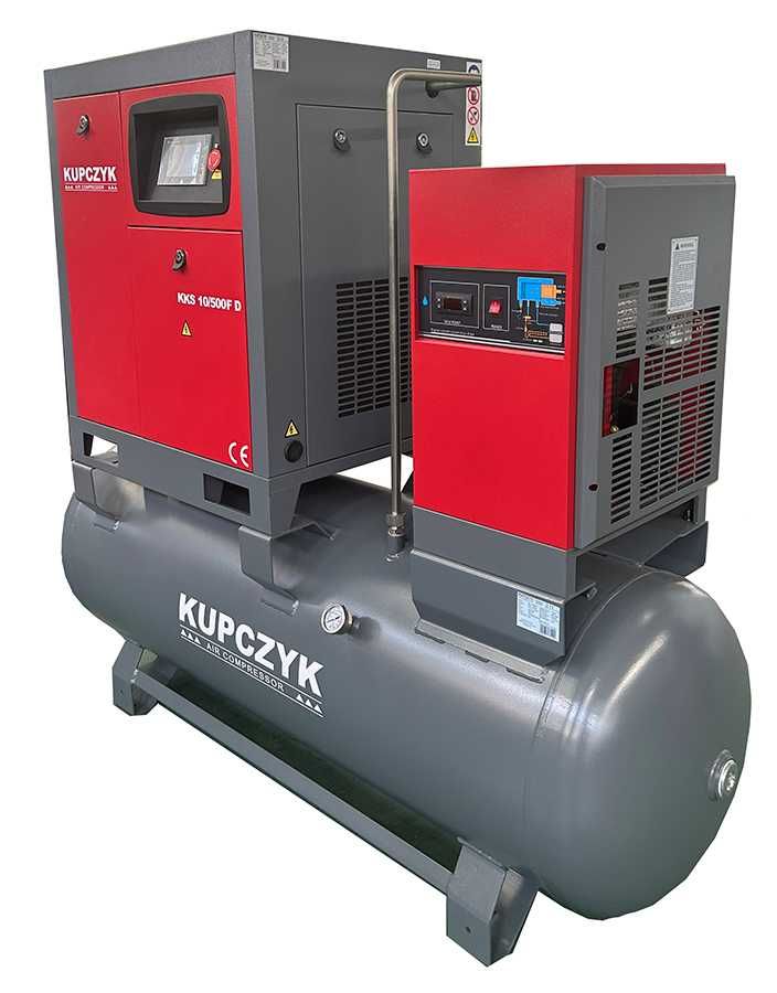 Kompresor śrubowy 950 l/min 7,5 KW Falownik Osuszacz Filtry Kupczyk