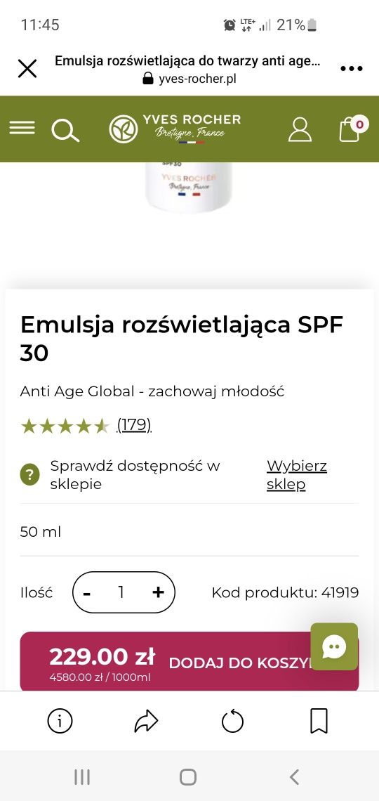 Krem + emulsja rozświetlająca Yves Rocher Anti-Age Global