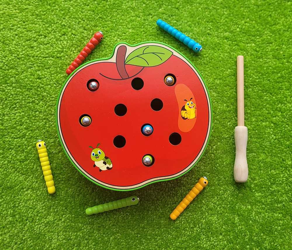 Montessori gra magnetyczna złap robaczki jabłko