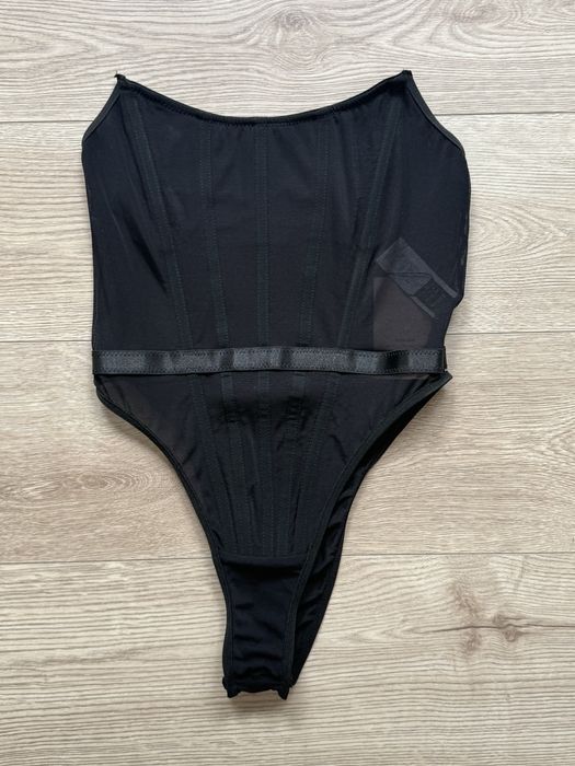 Nowe czarne body gorset bez ramiączek z siateczką – rozmiar S