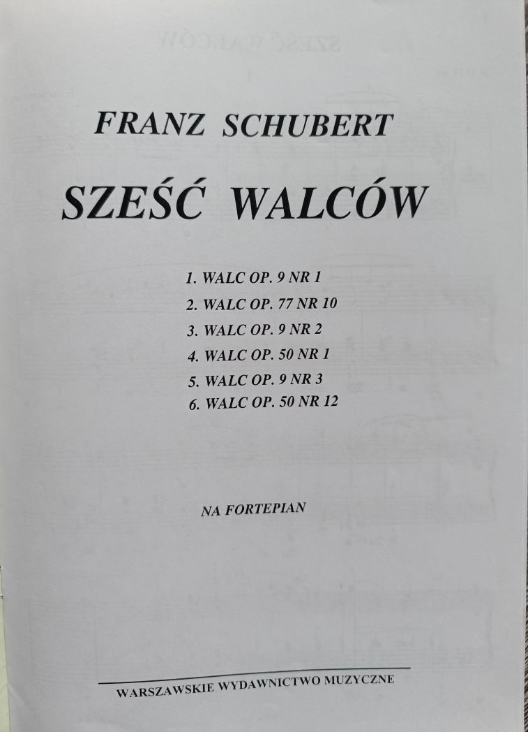 Schubert sześć walców na fortepian pianino
