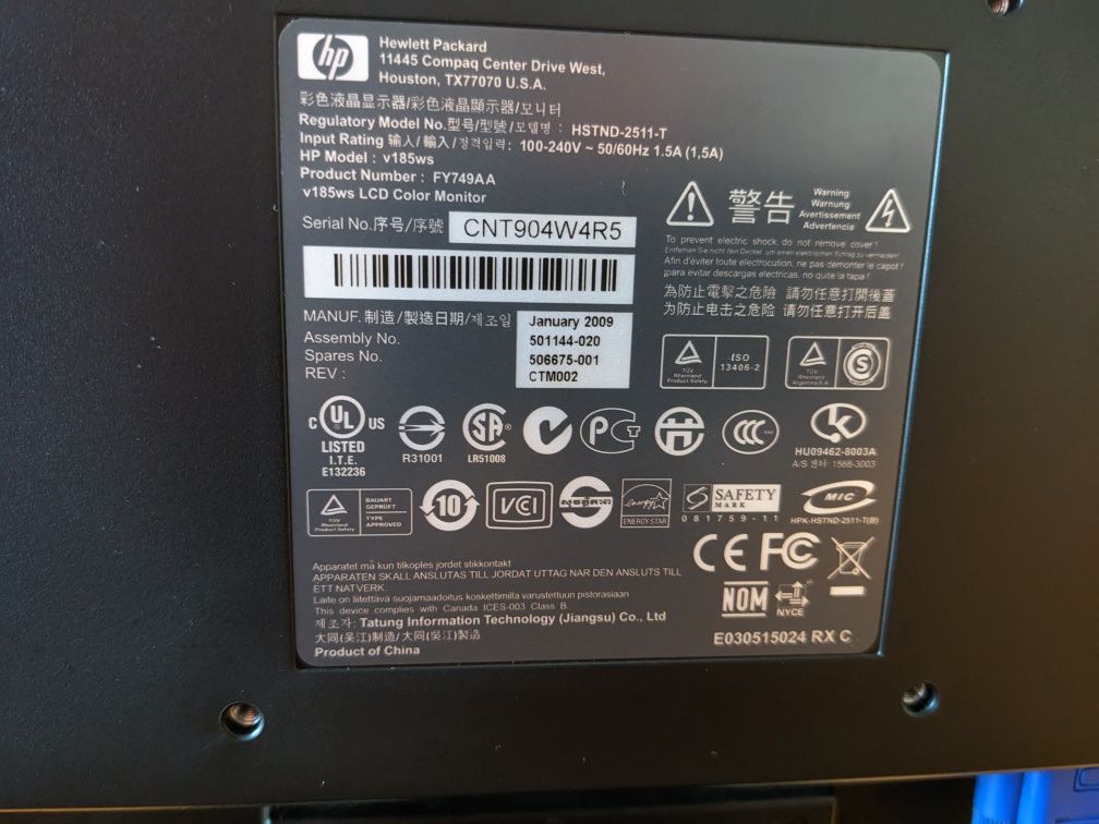 Vendo Monitor HP v185ws