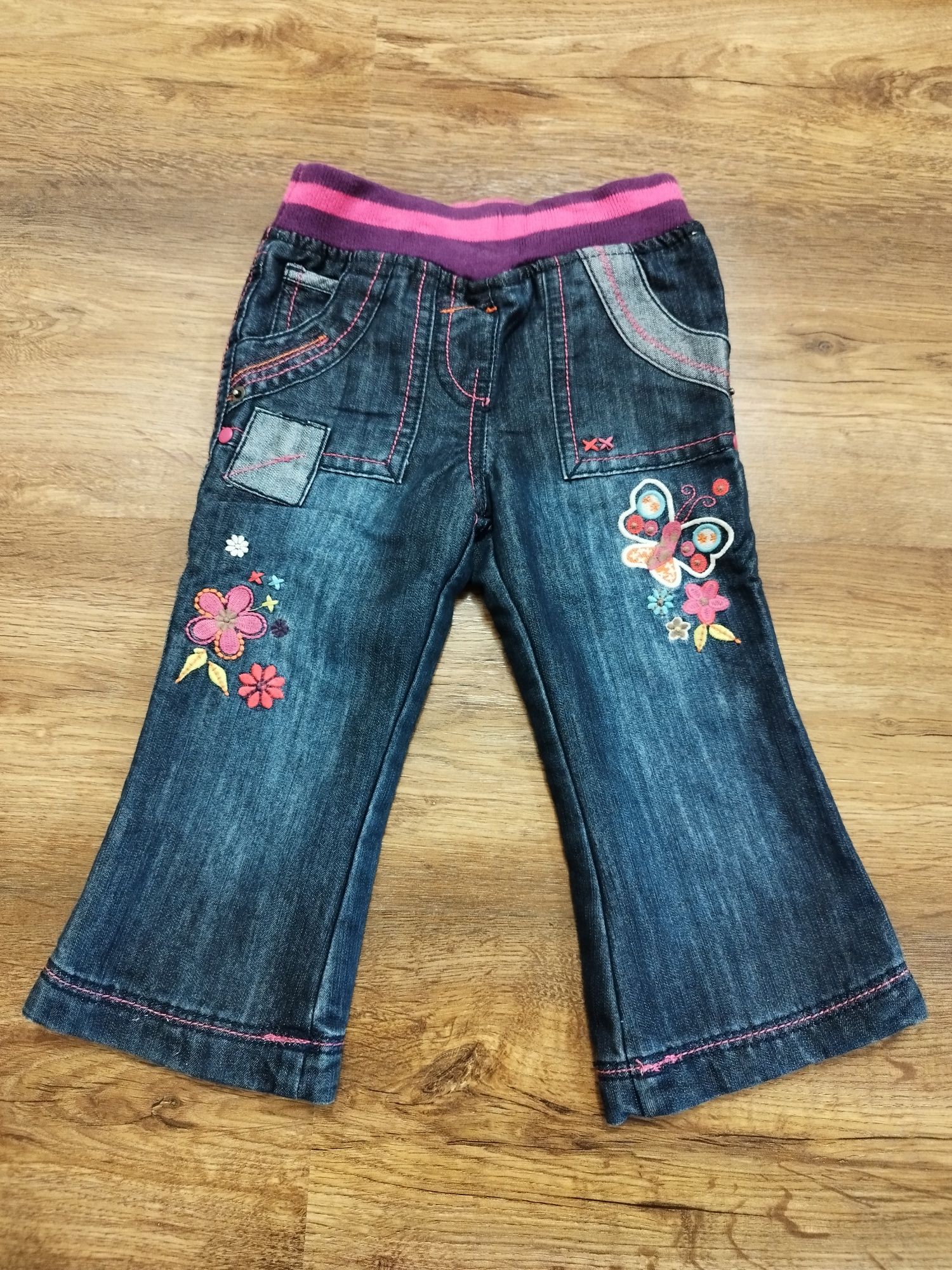 Spodnie jeansowe dla dziewczynki R.80/86 Hafty, ciemne