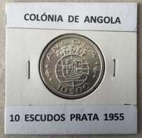 Moeda Portuguesa  10 Escudos  Prata Circulada  na Ex Colónia de Angola
