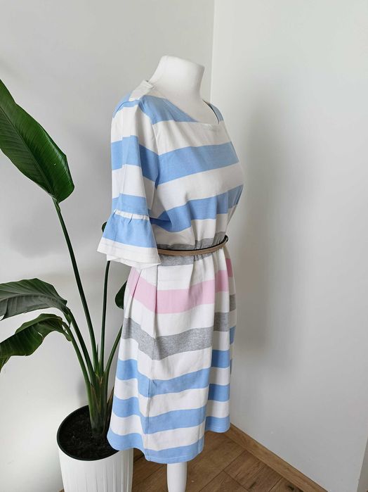 Biała bawełniana sukienka letnia w poziome paski 100% cotton Joules 44