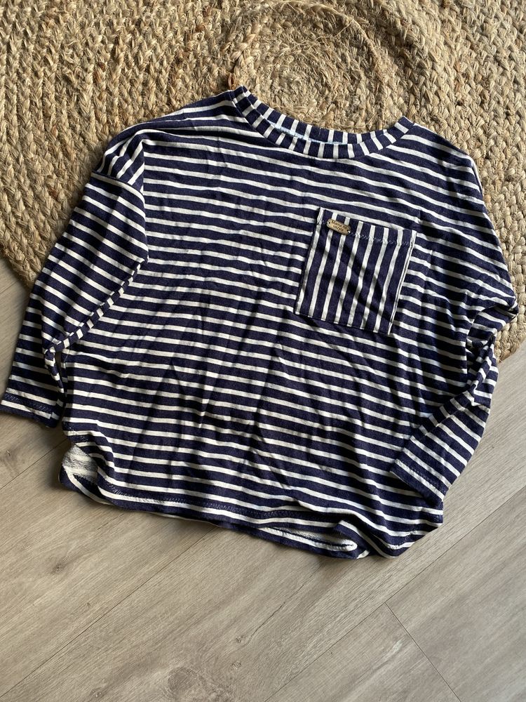 Sweter w paski niebiesko biały handmade S