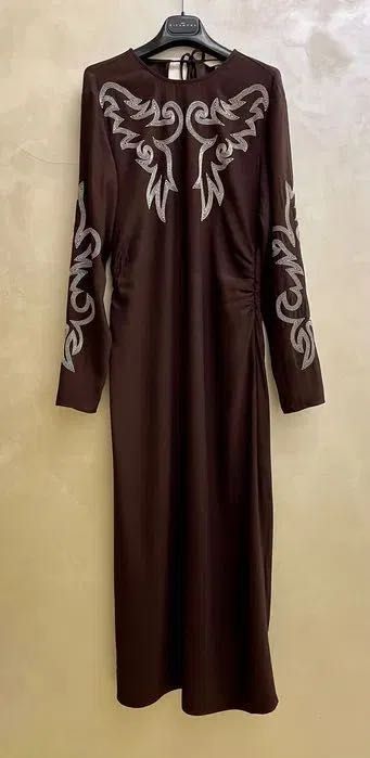 Сукня шоколад H&M вишиванка довга макси платье коричневое с вышивкой