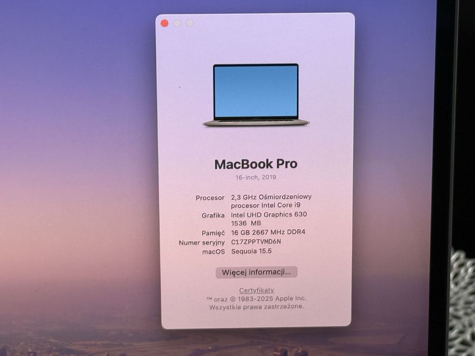 Laptop Macbook Pro 16” i9 | 1TB | Radeon Pro 5500M | Stan Bardzo dobry