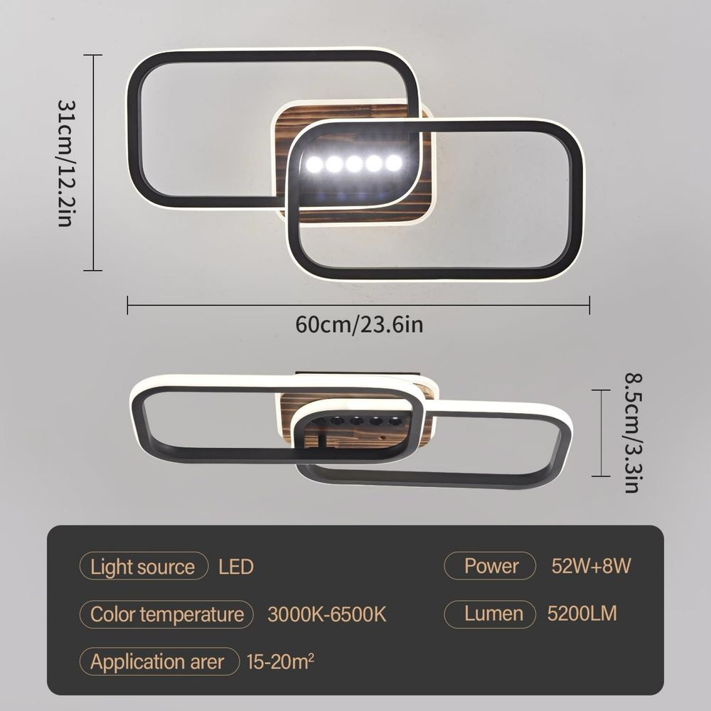 Lampa sufitowa LED 52W z możliwością ściemniania 3000K-6500K, 60 cm