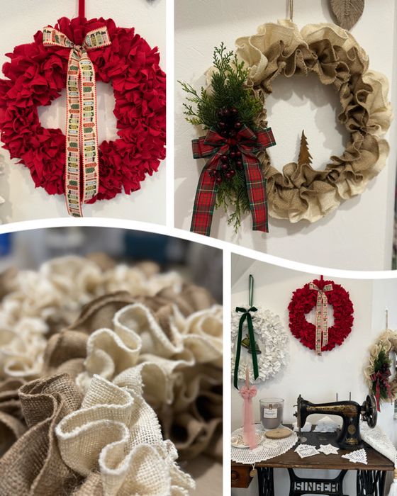 Jutowy wianek na drzwi lub na kominek, komode.