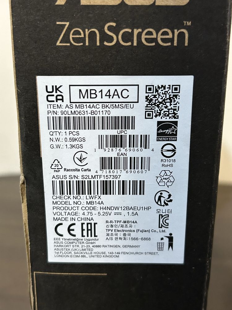 Портативний монітор Asus MB14AC