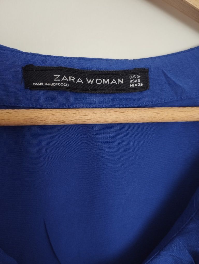 Sukienka ZARA mini midi, letnia zwiewna, S/XS niebieska, kobieca falba