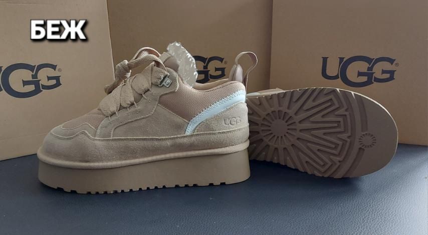 Уггі шкіряні UGG Lowmel Sneaker  Platform 36-40 беж і чорні