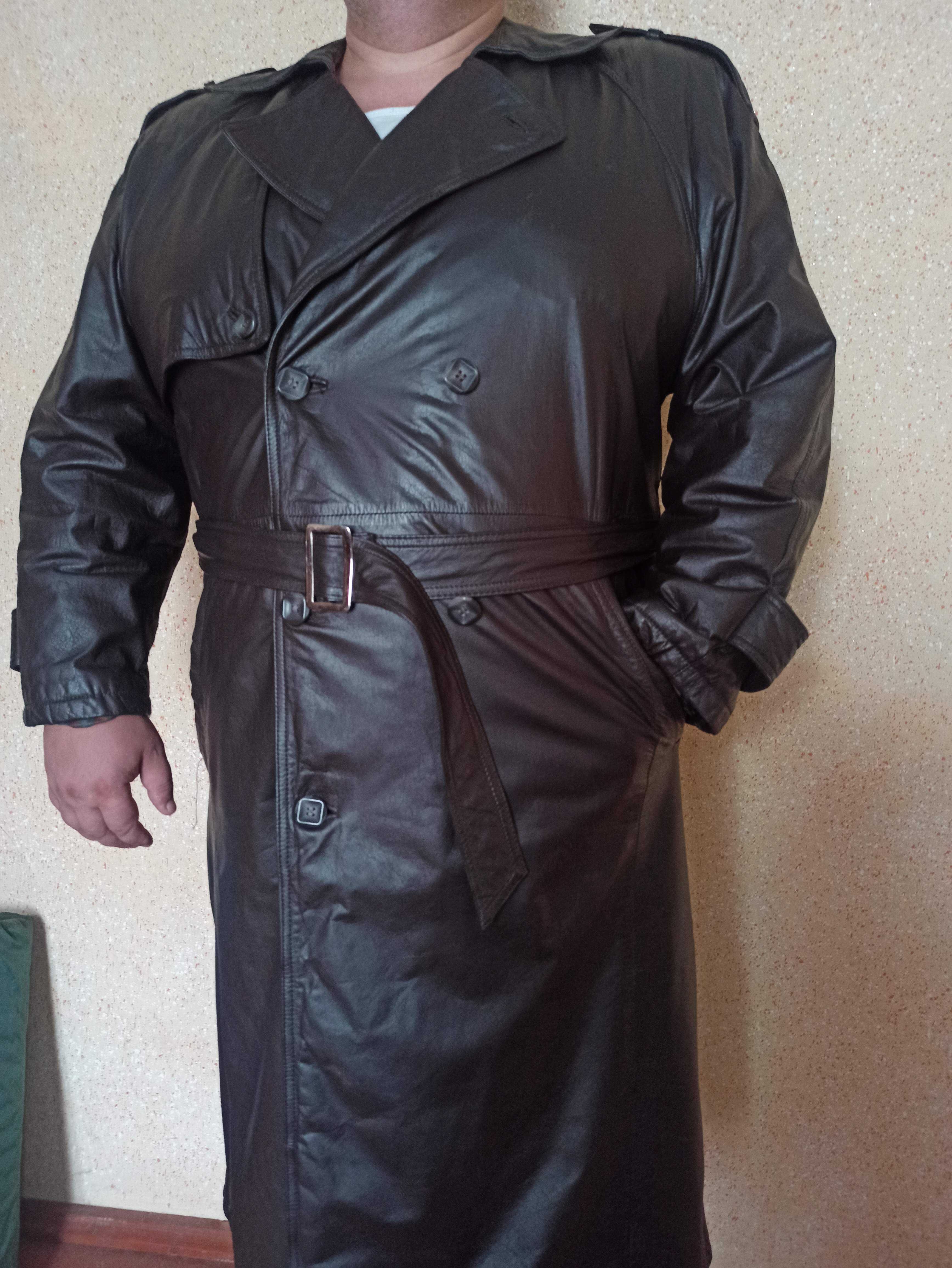 58р Італійський шкіряний плащ,  пальто великий розмір lambertazzi